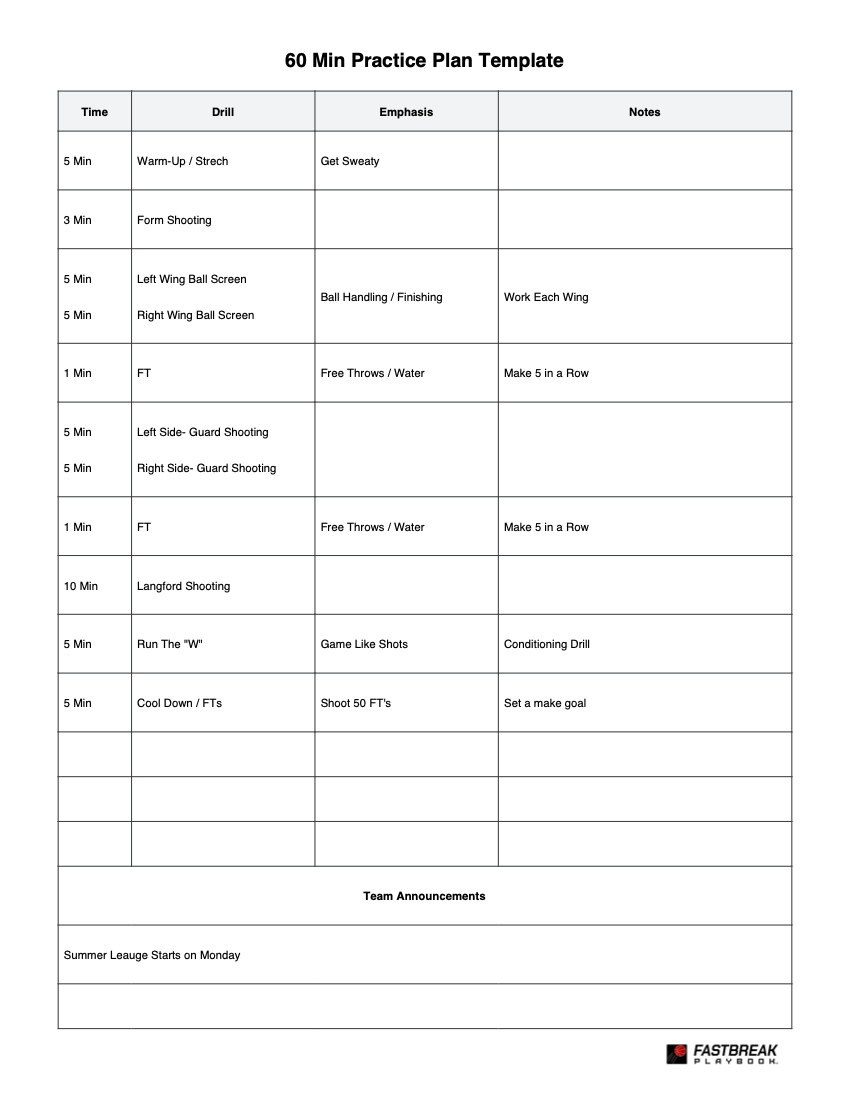 practice plan practice schedule 